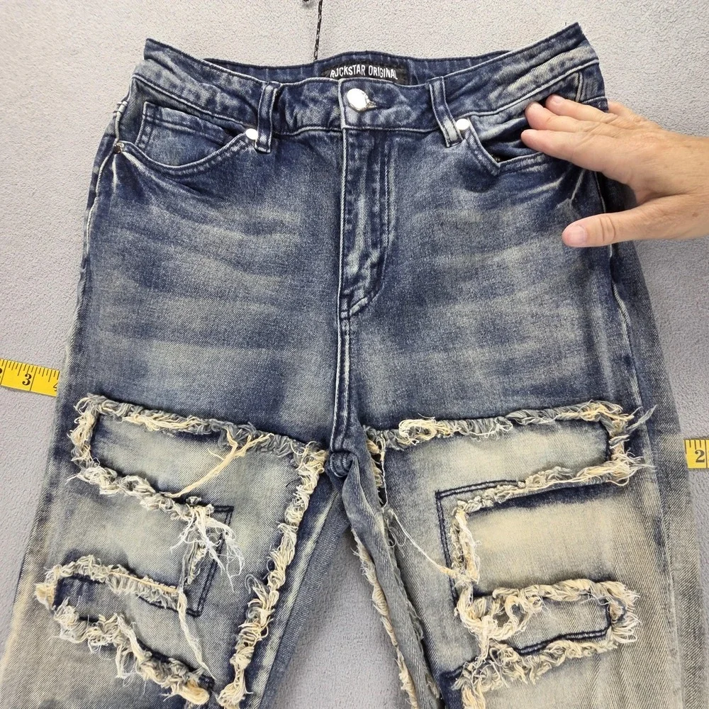 Rockstar Original Zariyah Stacked Flare Jeans Womens L Distressed Fringe 27x34